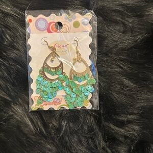 Aqua sequin hoop earrings